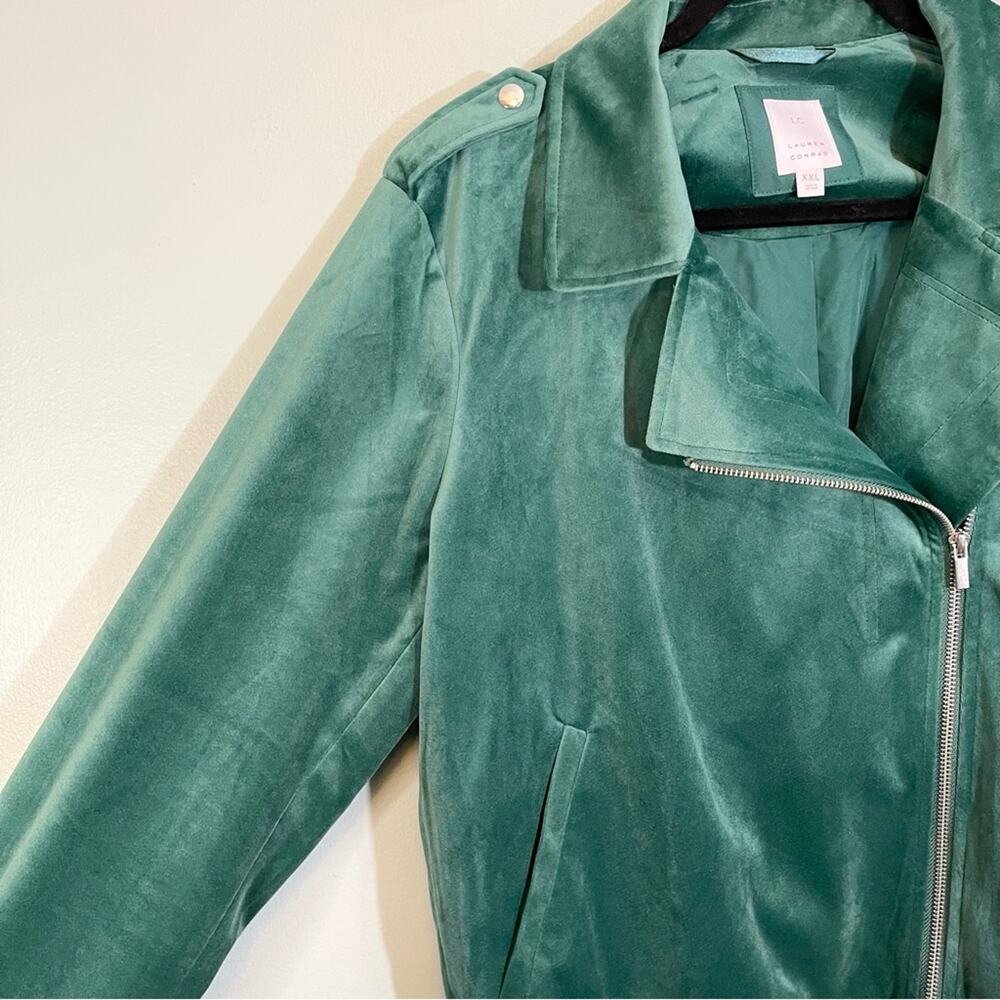 LC Lauren Conrad Collared Long Sleeve Full Zip Velvet Moto Jacket Green XXL NWT - Picture 9 of 11